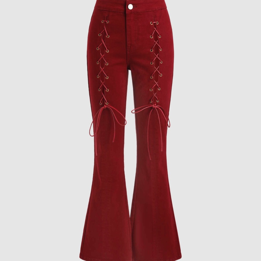 LOW WAIST TIE FRONT FLARES
